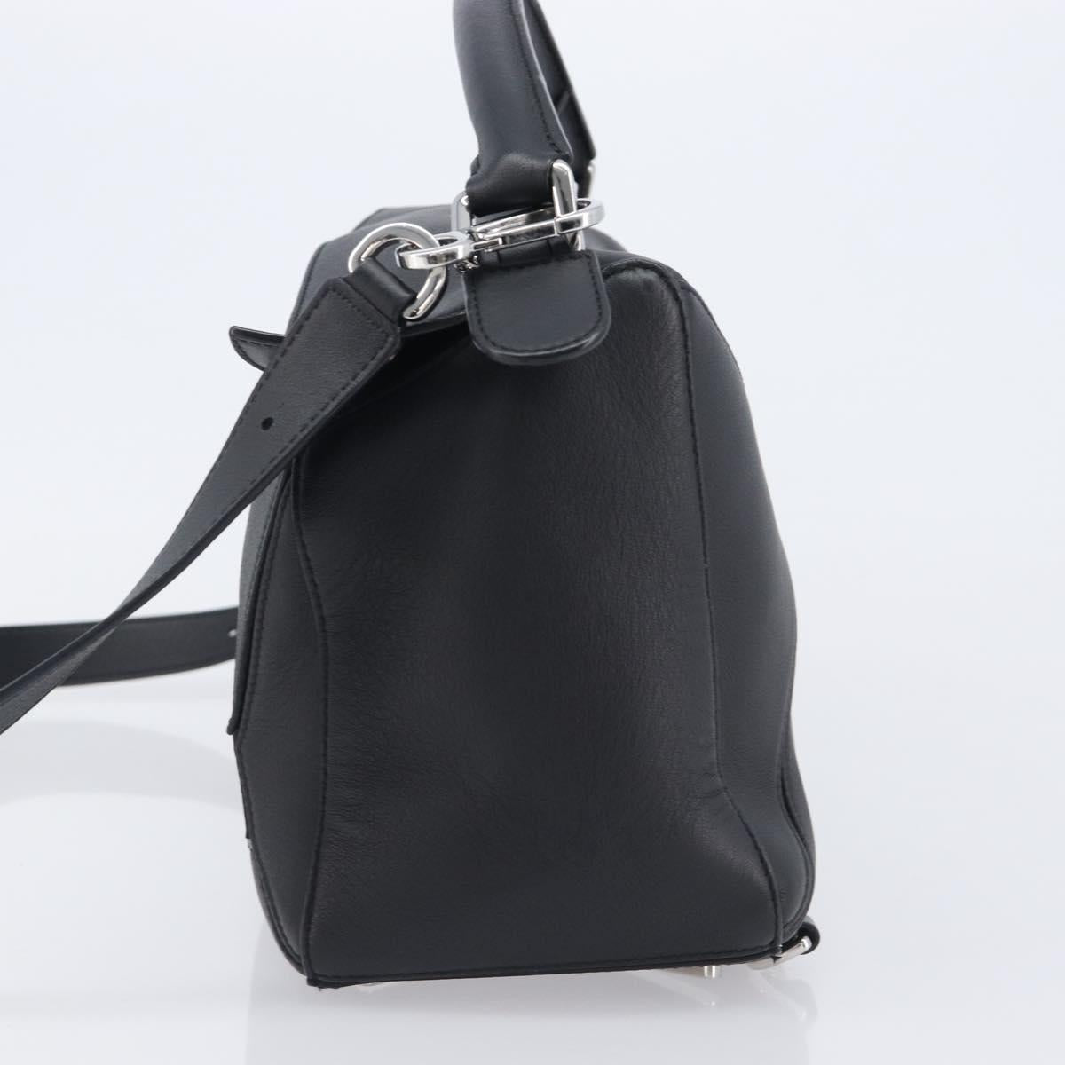 LOEWE Puzzle Bag Hand Bag Leather 2way Black Silver Auth ep16128M