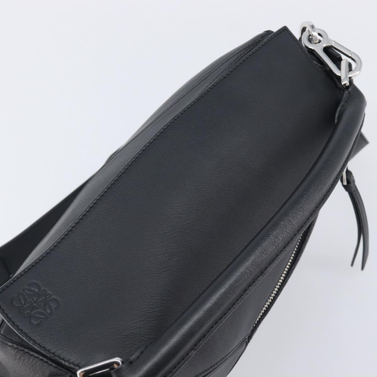 LOEWE Puzzle Bag Hand Bag Leather 2way Black Silver Auth ep16128M