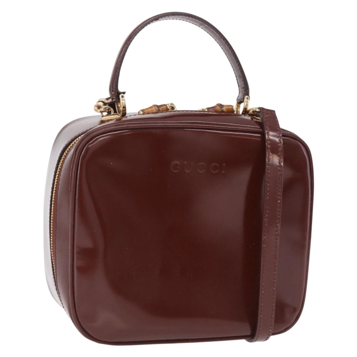 GUCCI Vanity Hand Bag Patent leather 2way Brown Gold 000 270 0323 Auth ep16129