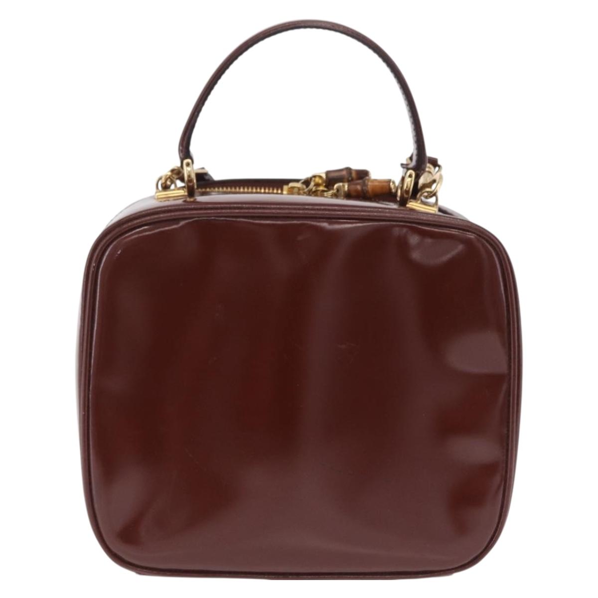 GUCCI Vanity Hand Bag Patent leather 2way Brown Gold 000 270 0323 Auth ep16129
