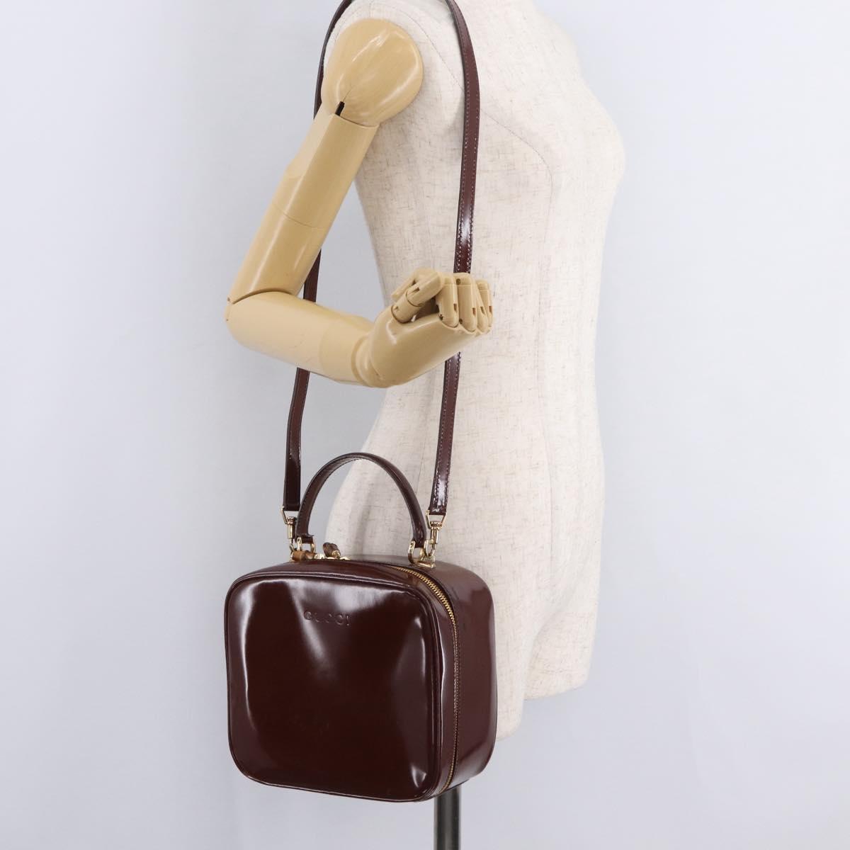 GUCCI Vanity Hand Bag Patent leather 2way Brown Gold 000 270 0323 Auth ep16129