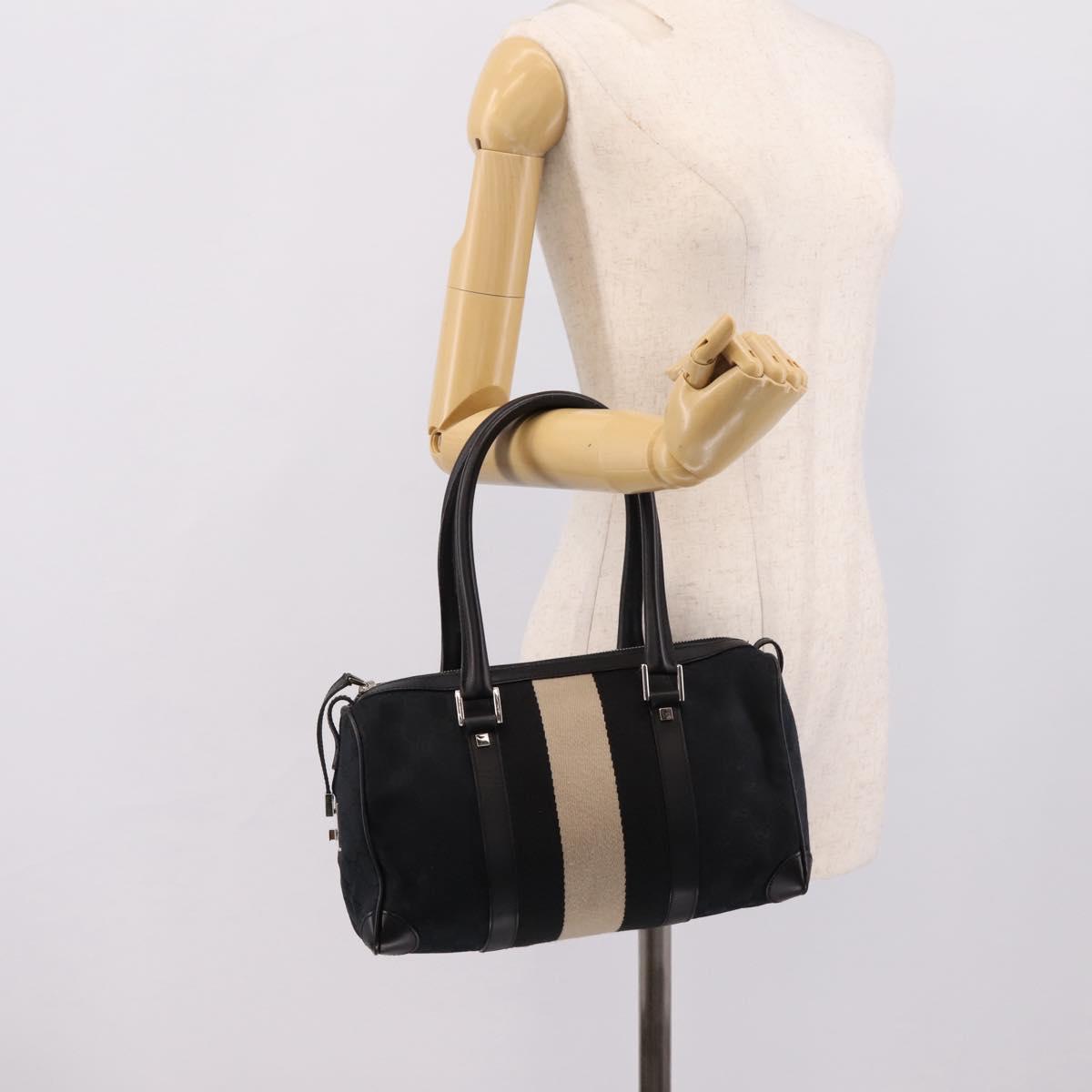 GUCCI GG Canvas Hand Bag Black Silver 000 0851 3754 Auth ep16134