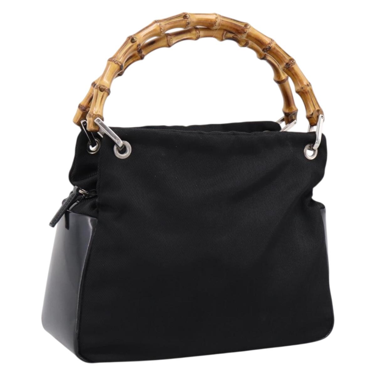 GUCCI Bamboo Hand Bag Nylon Black Silver 000 1014 0575 Auth ep16141