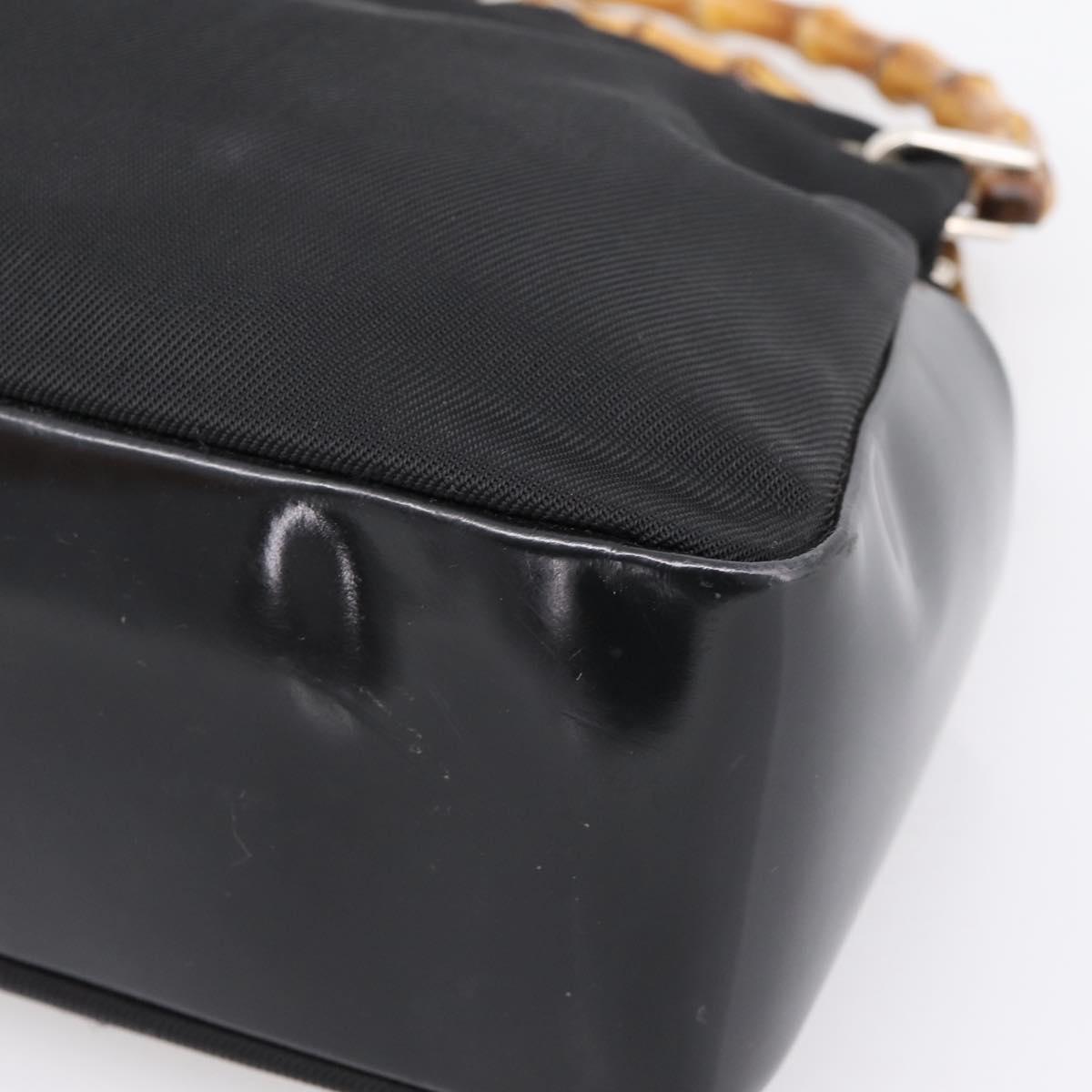 GUCCI Bamboo Hand Bag Nylon Black Silver 000 1014 0575 Auth ep16141