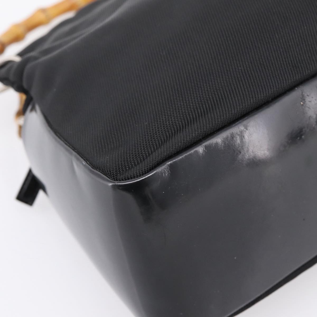 GUCCI Bamboo Hand Bag Nylon Black Silver 000 1014 0575 Auth ep16141