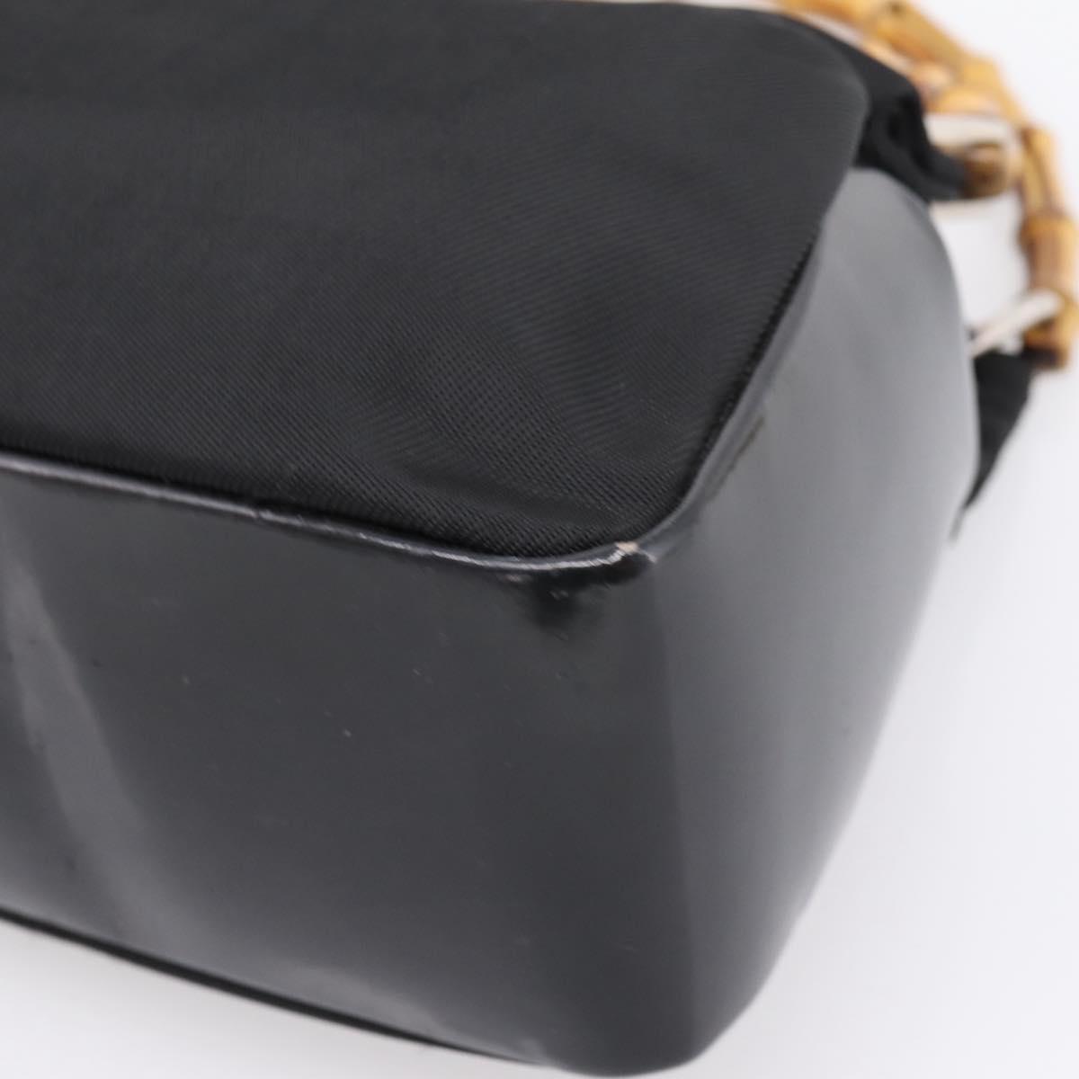 GUCCI Bamboo Hand Bag Nylon Black Silver 000 1014 0575 Auth ep16141