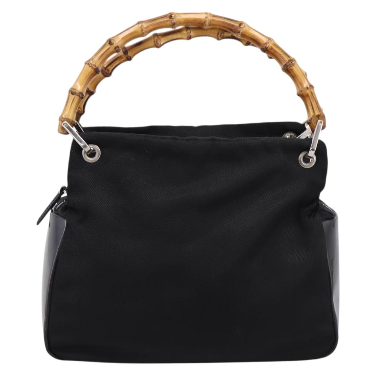GUCCI Bamboo Hand Bag Nylon Black Silver 000 1014 0575 Auth ep16141