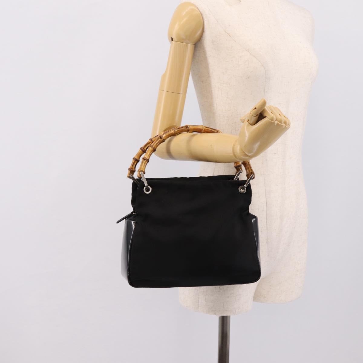GUCCI Bamboo Hand Bag Nylon Black Silver 000 1014 0575 Auth ep16141