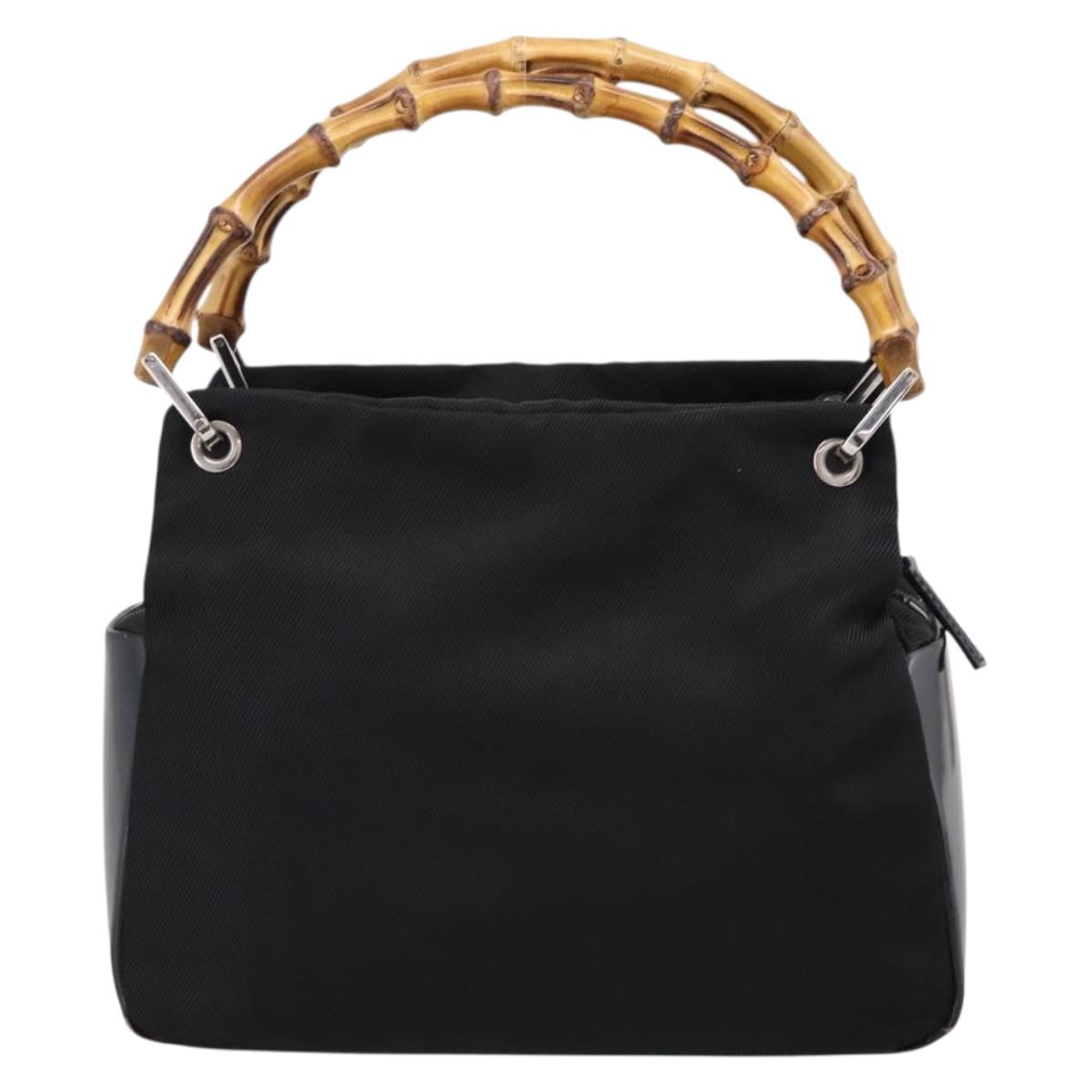 GUCCI Bamboo Hand Bag Nylon Black Silver 000 1014 0575 Auth ep16141