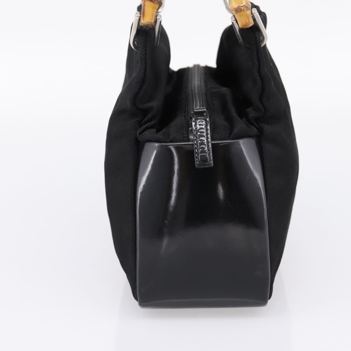 GUCCI Bamboo Hand Bag Nylon Black Silver 000 1014 0575 Auth ep16141