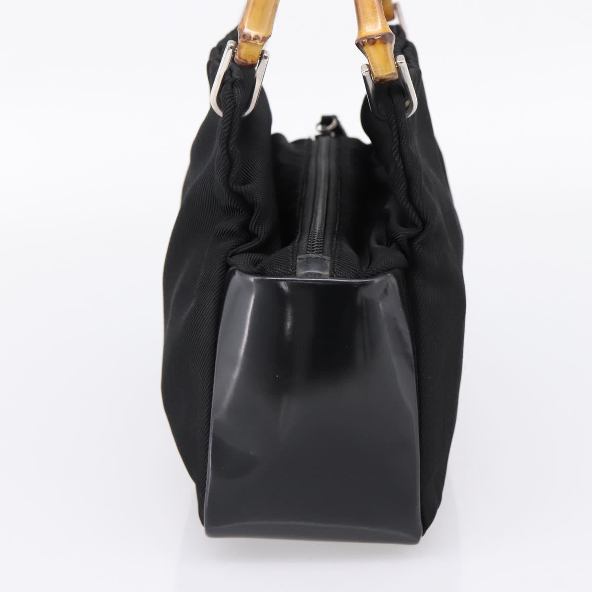 GUCCI Bamboo Hand Bag Nylon Black Silver 000 1014 0575 Auth ep16141