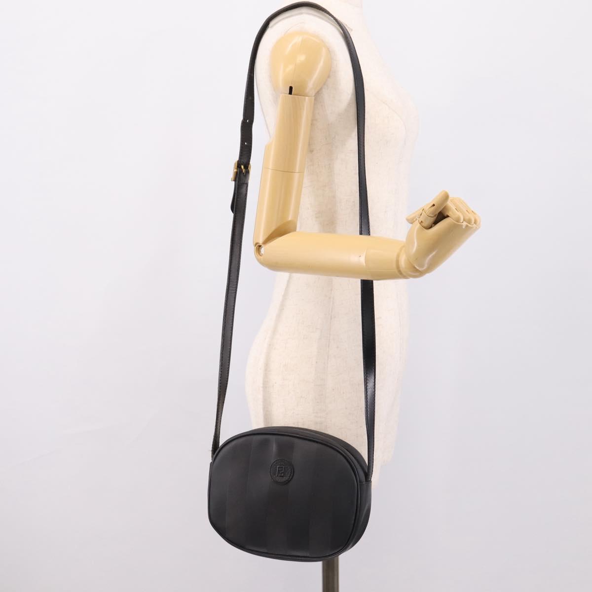 FENDI Pecan Canvas Shoulder Bag PVC Black Gold Auth ep16143
