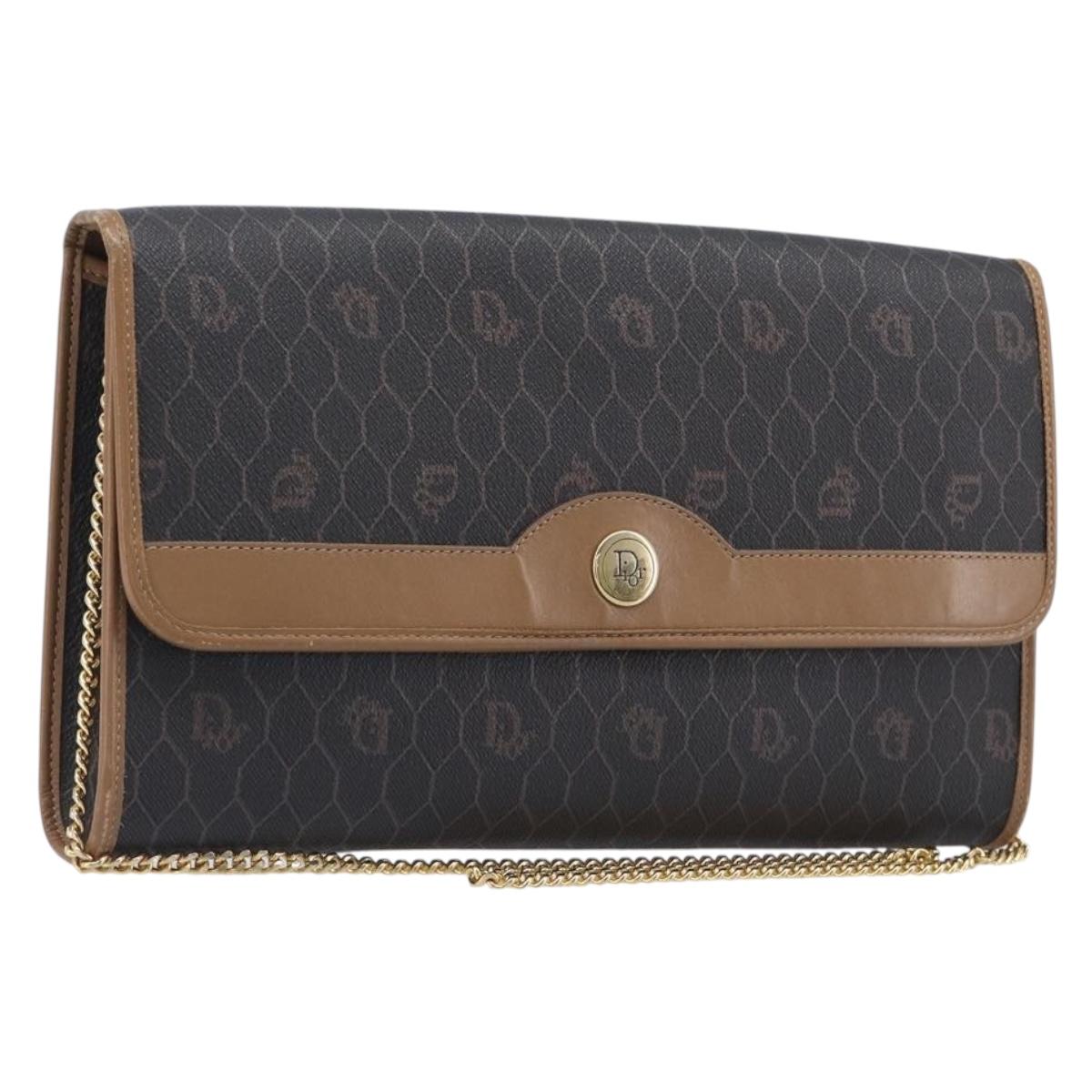 Christian Dior Honeycomb Canvas Chain Shoulder Bag PVC Black Gold Auth ep16153