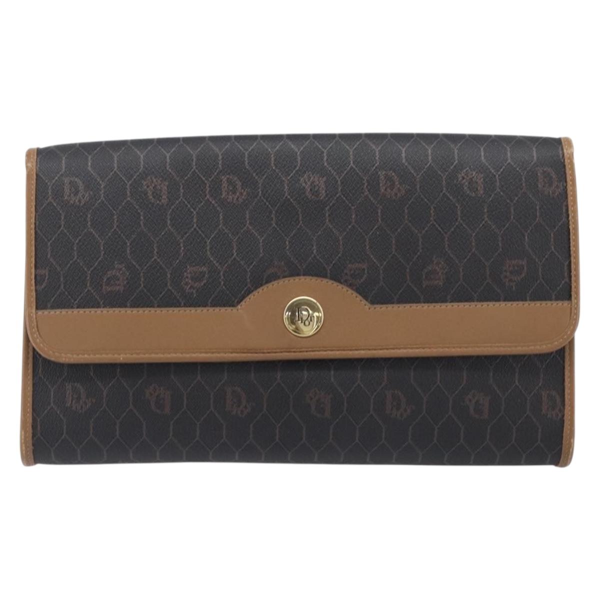 Christian Dior Honeycomb Canvas Chain Shoulder Bag PVC Black Gold Auth ep16153