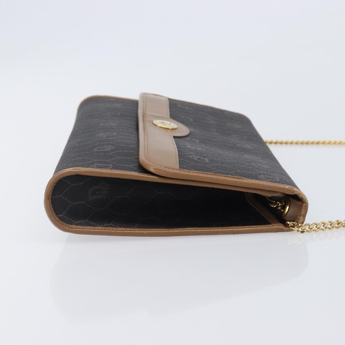 Christian Dior Honeycomb Canvas Chain Shoulder Bag PVC Black Gold Auth ep16153