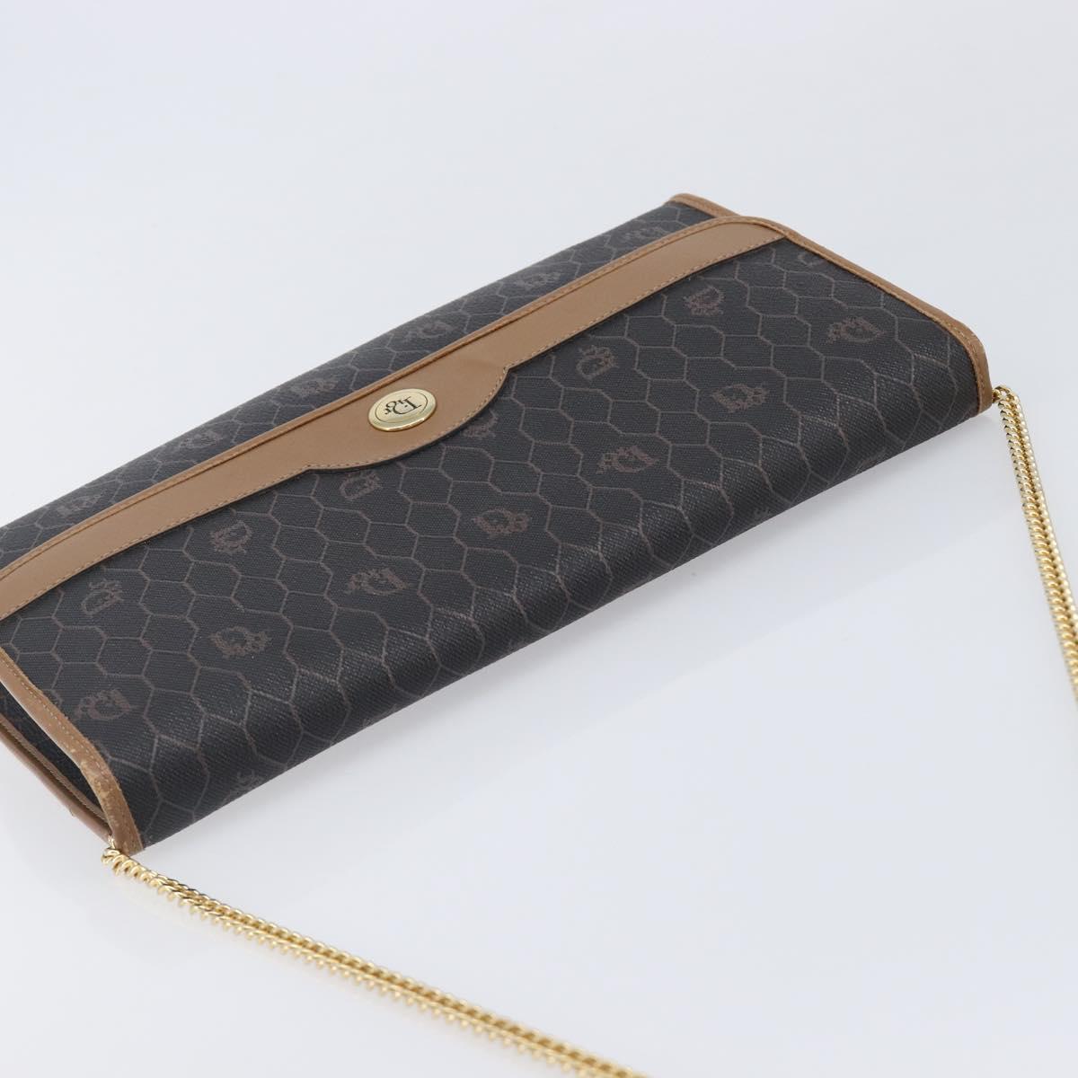 Christian Dior Honeycomb Canvas Chain Shoulder Bag PVC Black Gold Auth ep16153