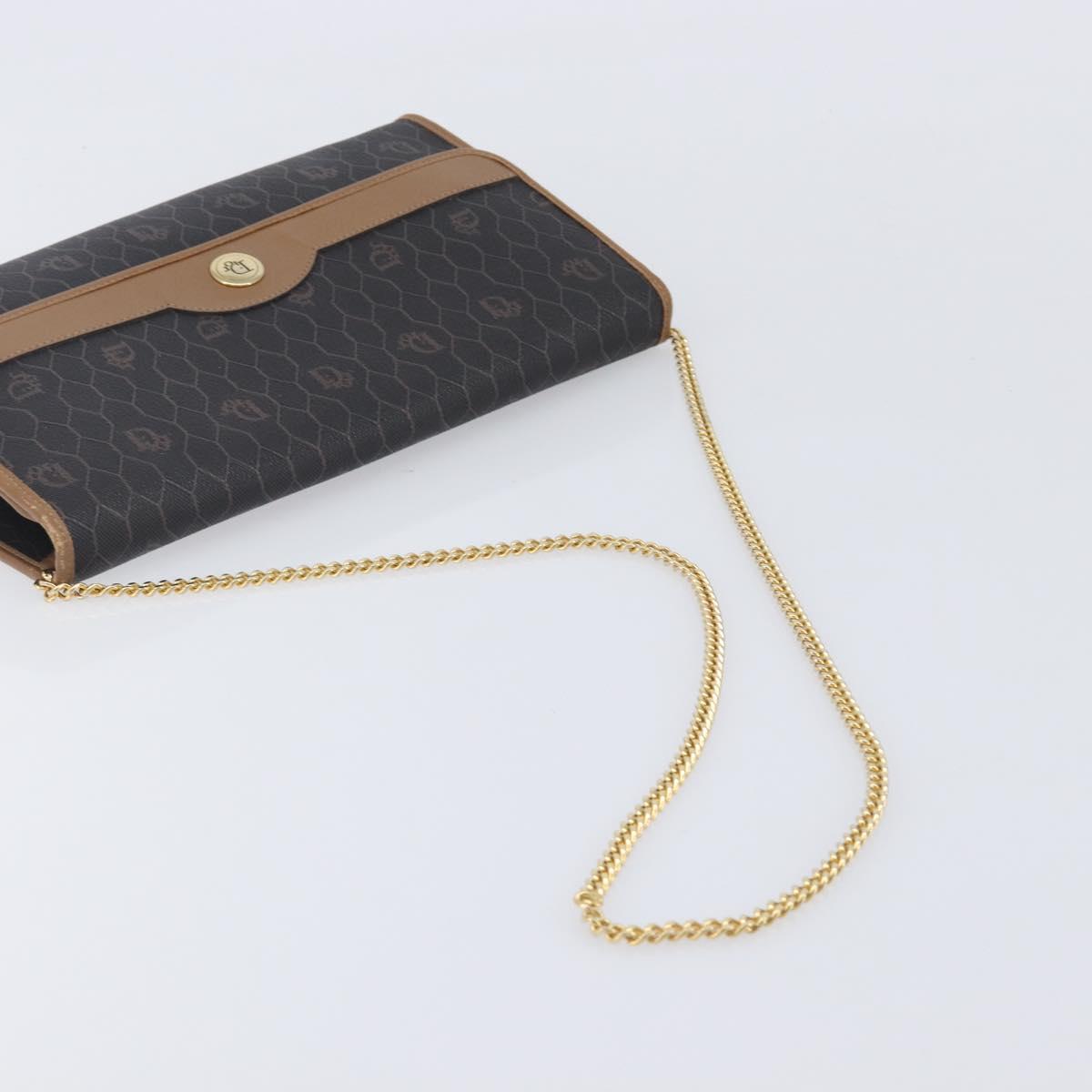 Christian Dior Honeycomb Canvas Chain Shoulder Bag PVC Black Gold Auth ep16153