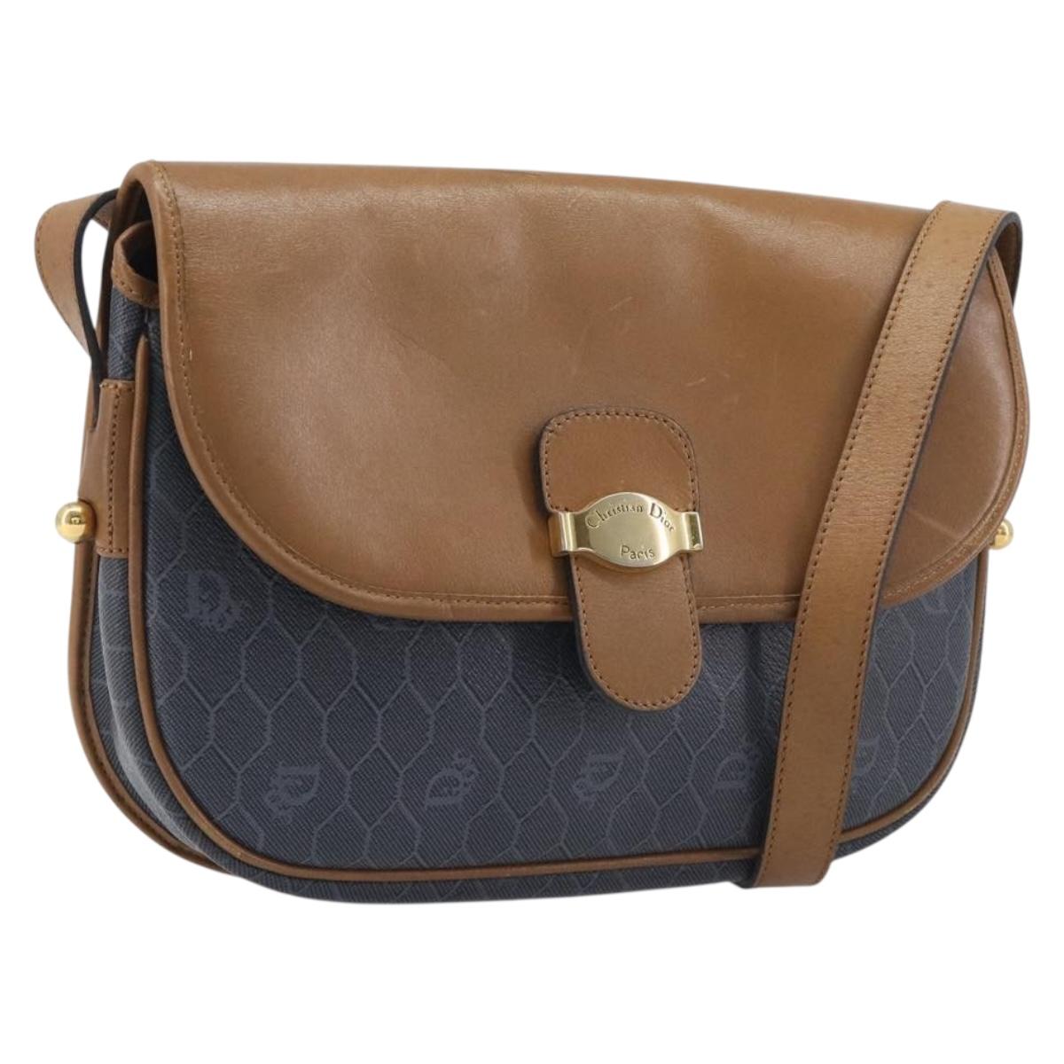 Christian Dior Honeycomb Canvas Shoulder Bag PVC Gold Blue Auth ep16154