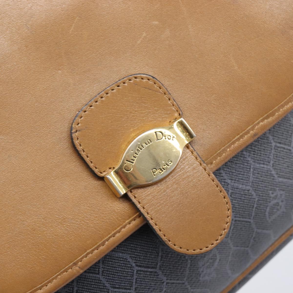 Christian Dior Honeycomb Canvas Shoulder Bag PVC Gold Blue Auth ep16154