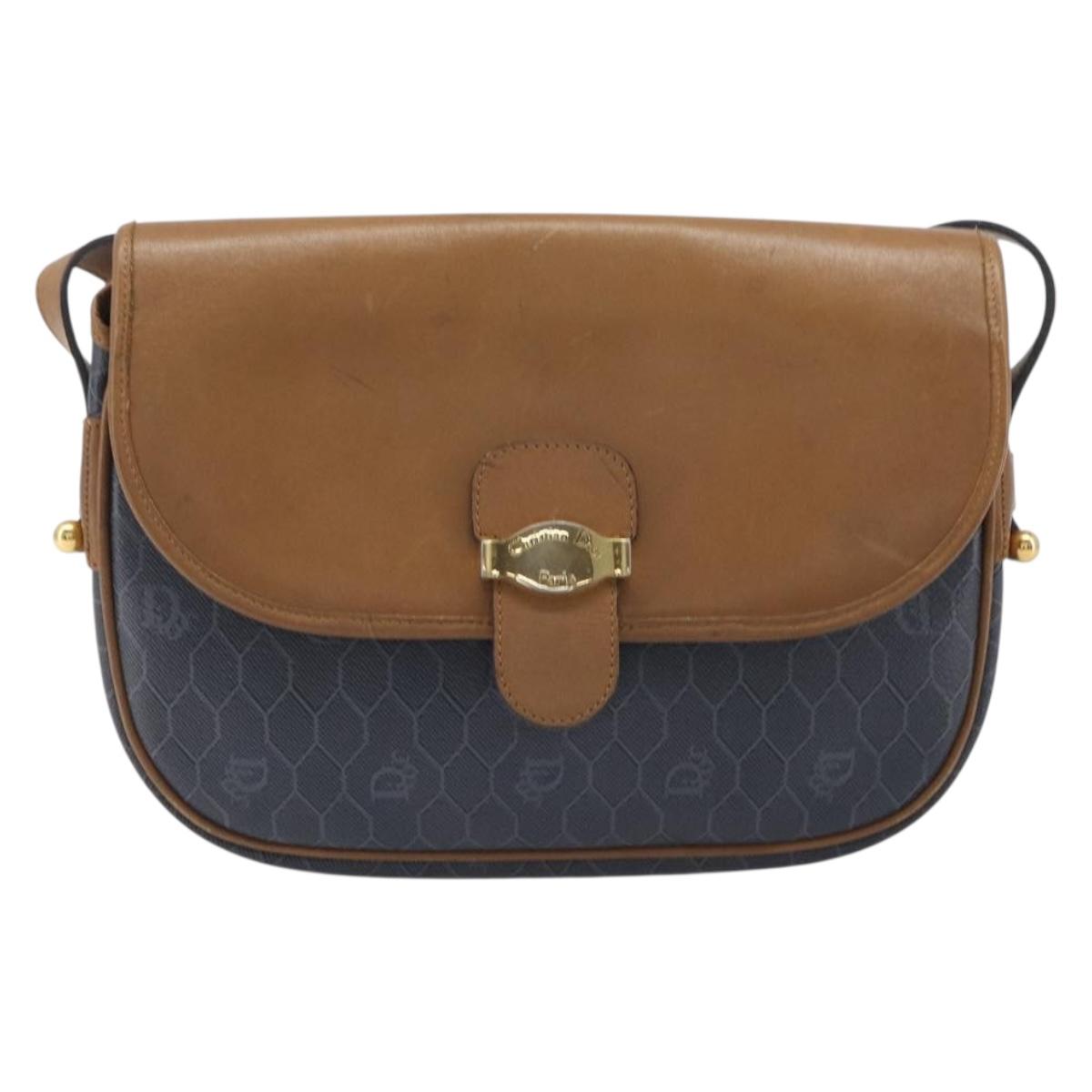 Christian Dior Honeycomb Canvas Shoulder Bag PVC Gold Blue Auth ep16154