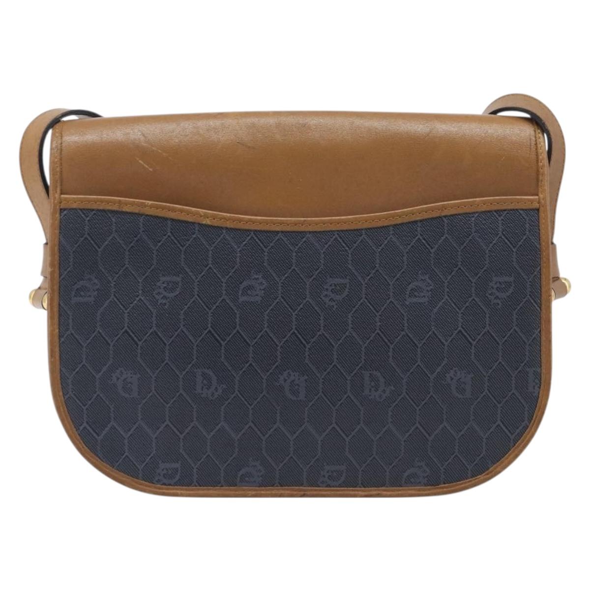 Christian Dior Honeycomb Canvas Shoulder Bag PVC Gold Blue Auth ep16154