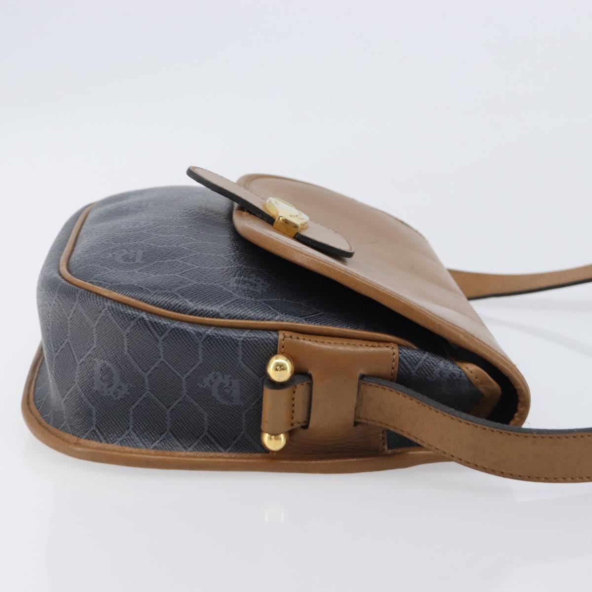 Christian Dior Honeycomb Canvas Shoulder Bag PVC Gold Blue Auth ep16154