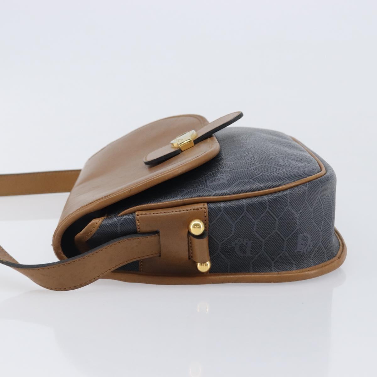Christian Dior Honeycomb Canvas Shoulder Bag PVC Gold Blue Auth ep16154