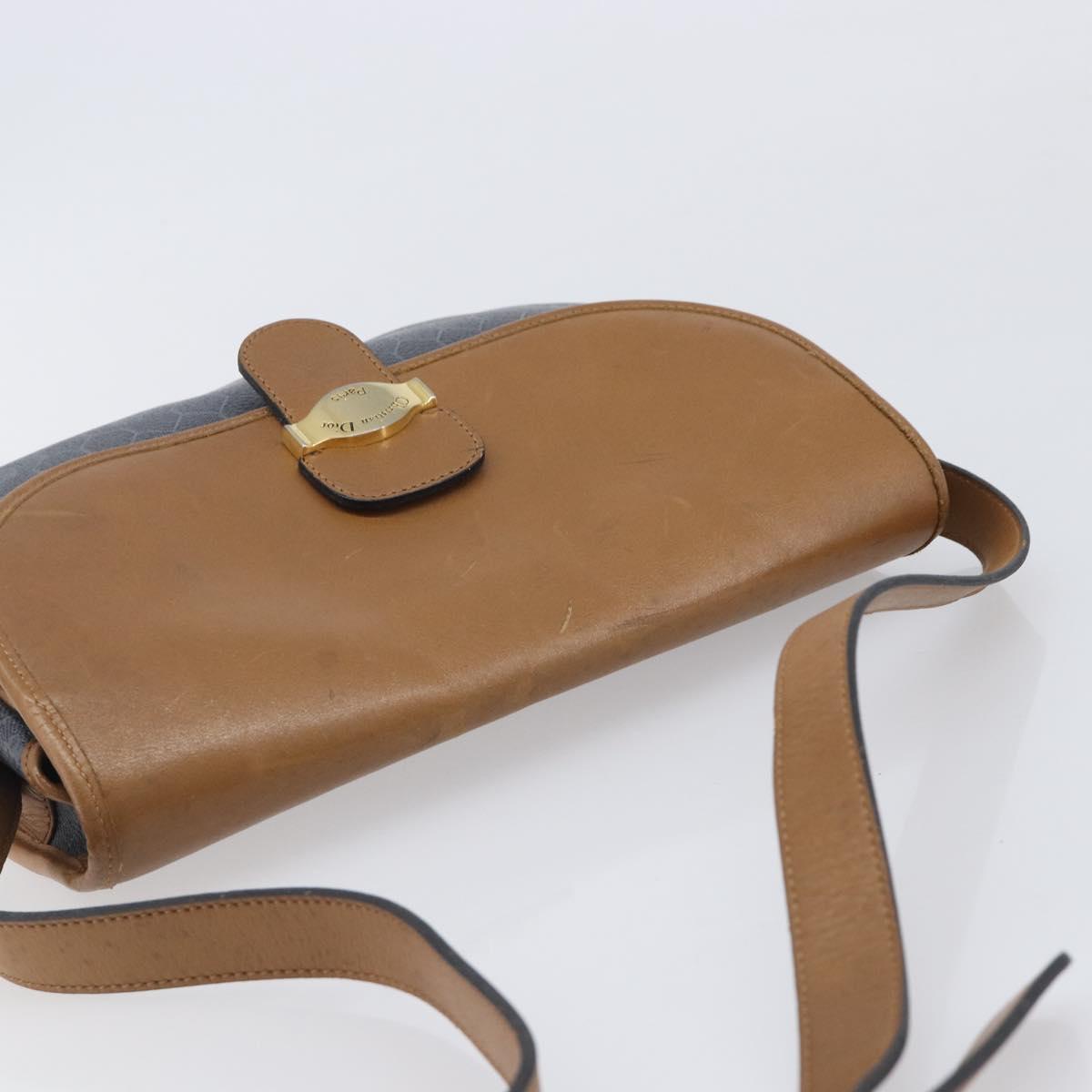 Christian Dior Honeycomb Canvas Shoulder Bag PVC Gold Blue Auth ep16154