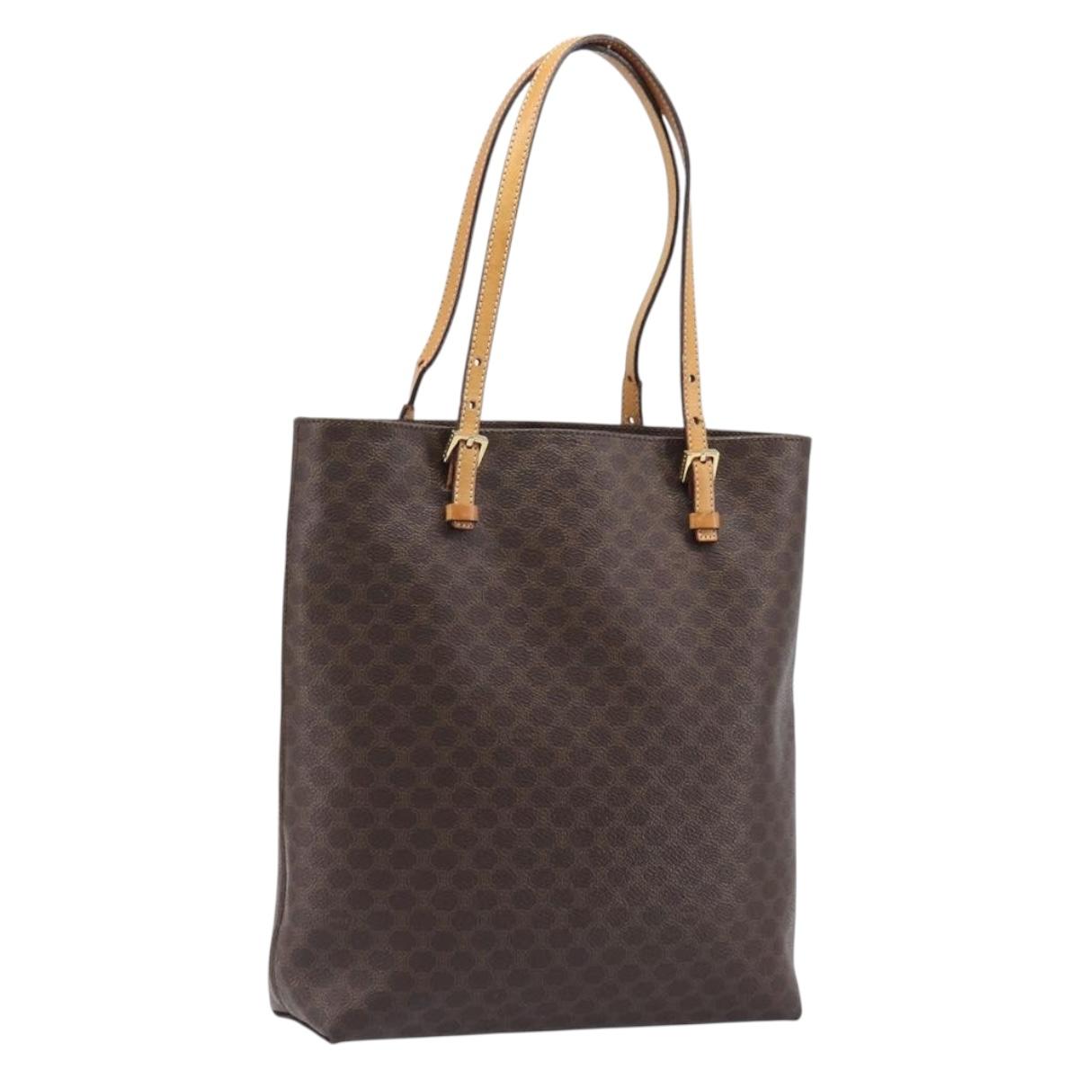 CELINE Macadam Canvas Hand Bag PVC Leather Brown Gold Auth ep16155