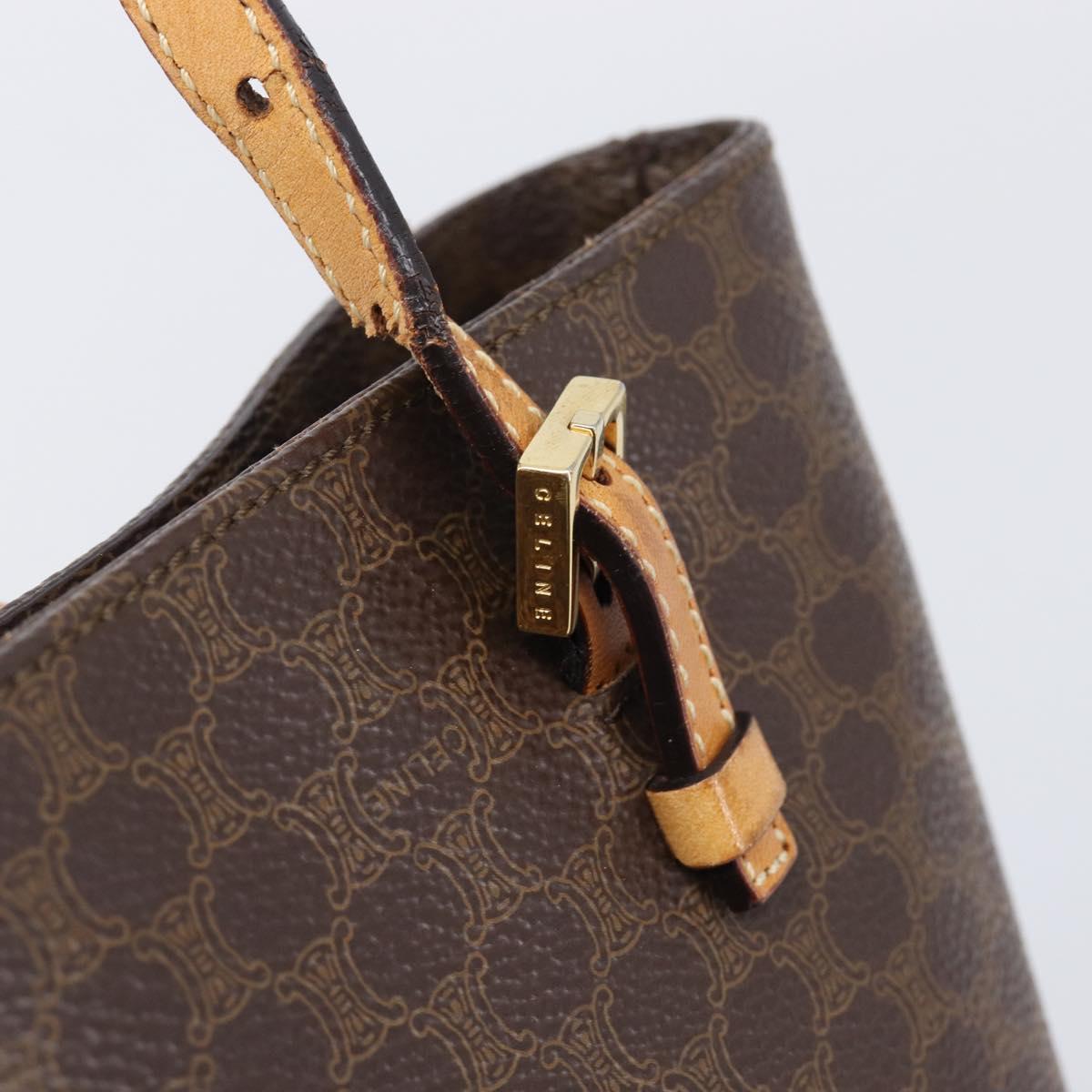 CELINE Macadam Canvas Hand Bag PVC Leather Brown Gold Auth ep16155