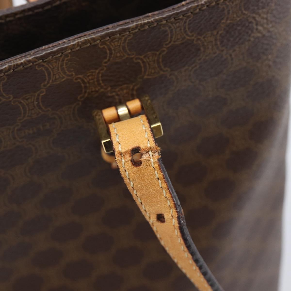 CELINE Macadam Canvas Hand Bag PVC Leather Brown Gold Auth ep16155