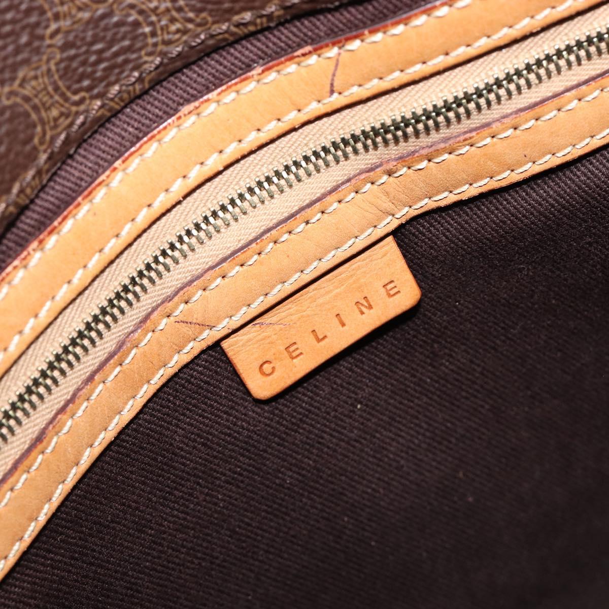 CELINE Macadam Canvas Hand Bag PVC Leather Brown Gold Auth ep16155