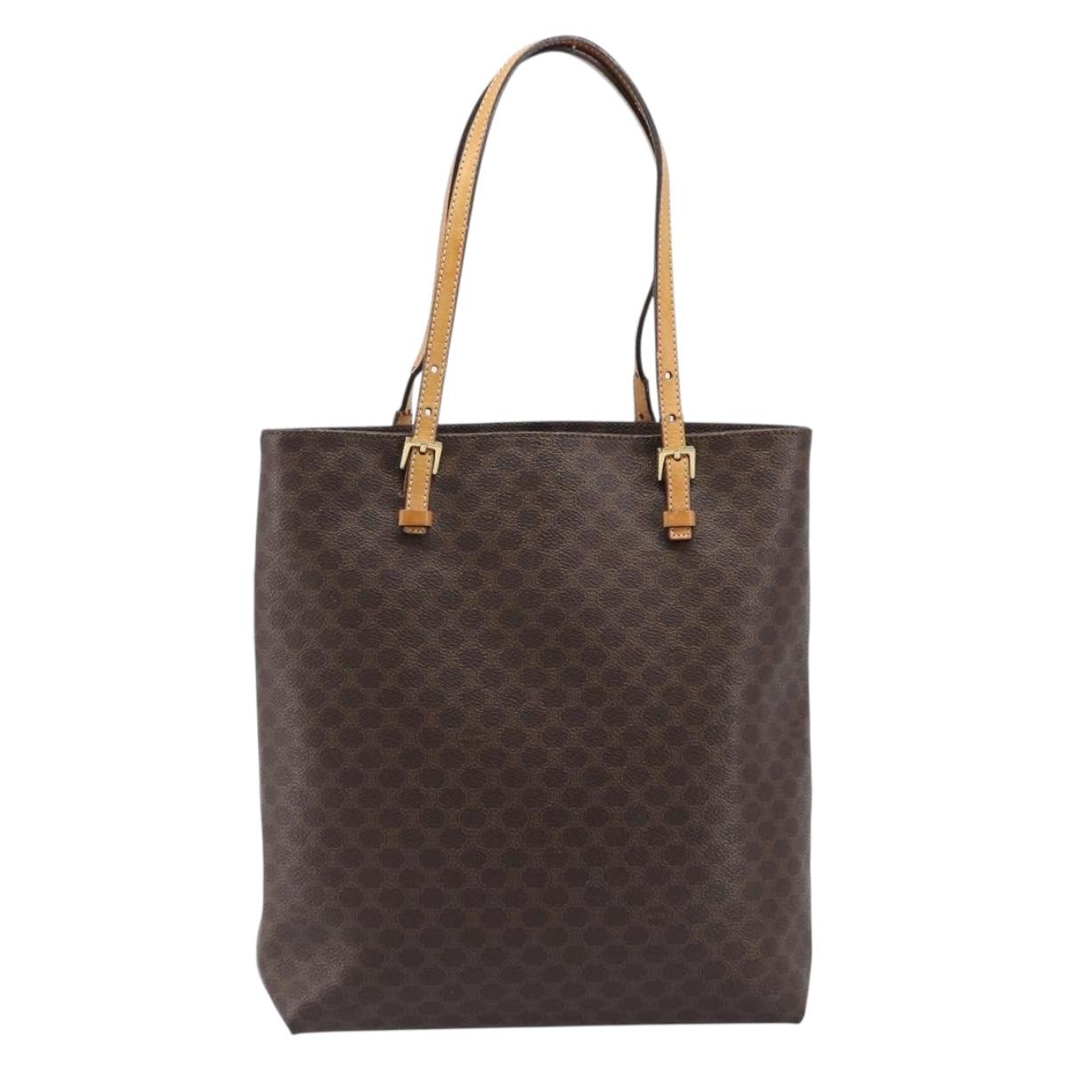 CELINE Macadam Canvas Hand Bag PVC Leather Brown Gold Auth ep16155