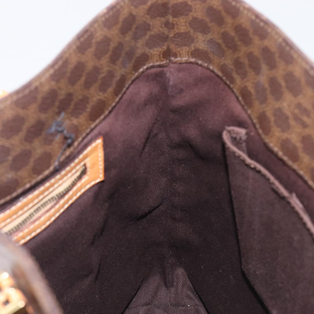 CELINE Macadam Canvas Hand Bag PVC Leather Brown Gold Auth ep16155