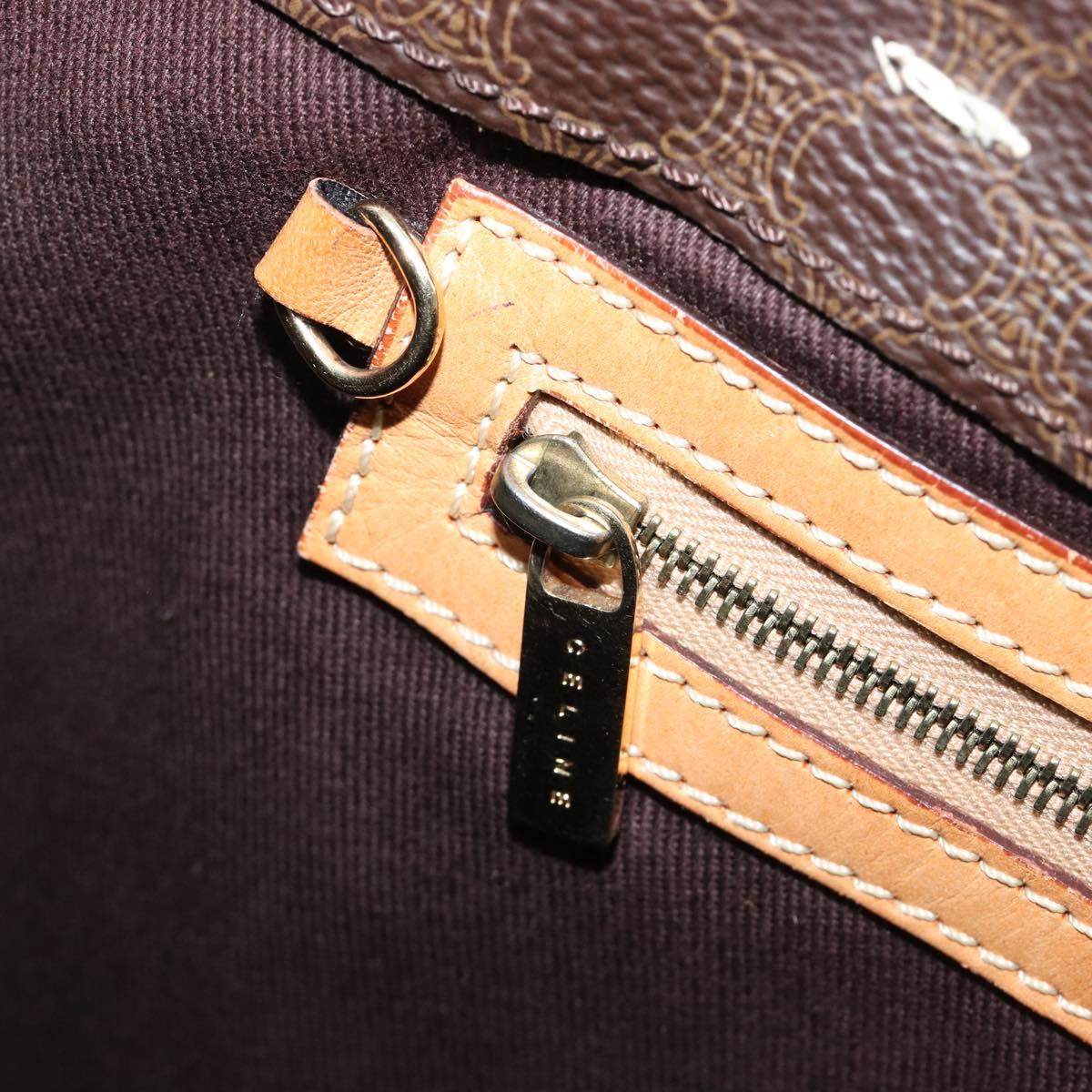 CELINE Macadam Canvas Hand Bag PVC Leather Brown Gold Auth ep16155
