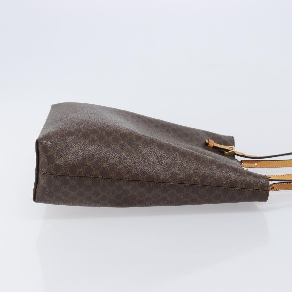 CELINE Macadam Canvas Hand Bag PVC Leather Brown Gold Auth ep16155