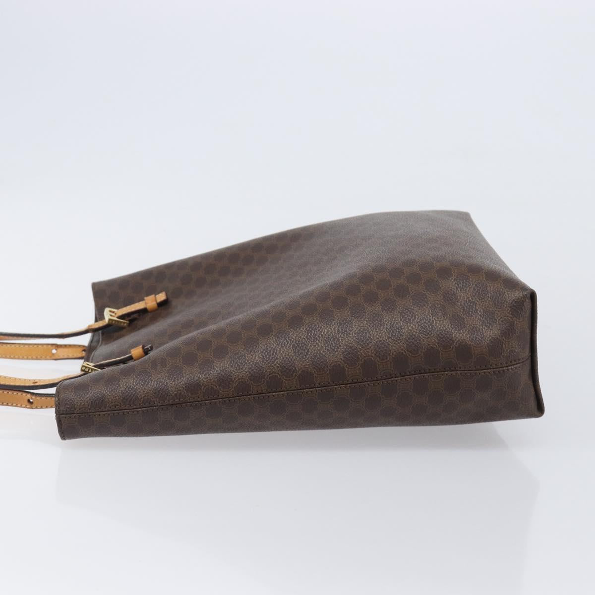 CELINE Macadam Canvas Hand Bag PVC Leather Brown Gold Auth ep16155