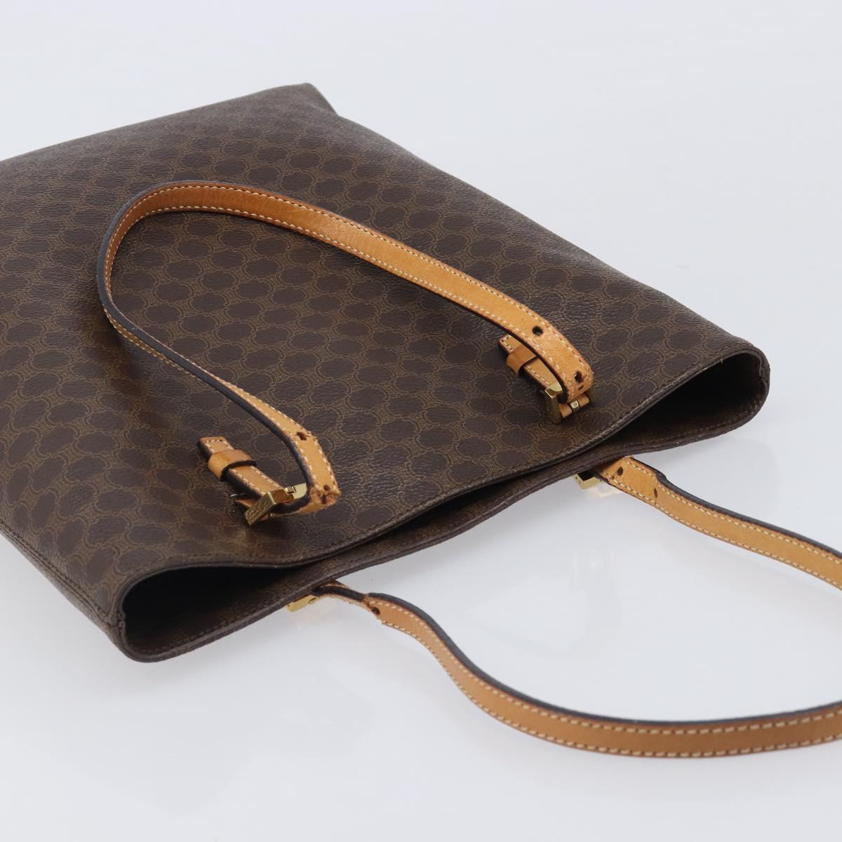 CELINE Macadam Canvas Hand Bag PVC Leather Brown Gold Auth ep16155