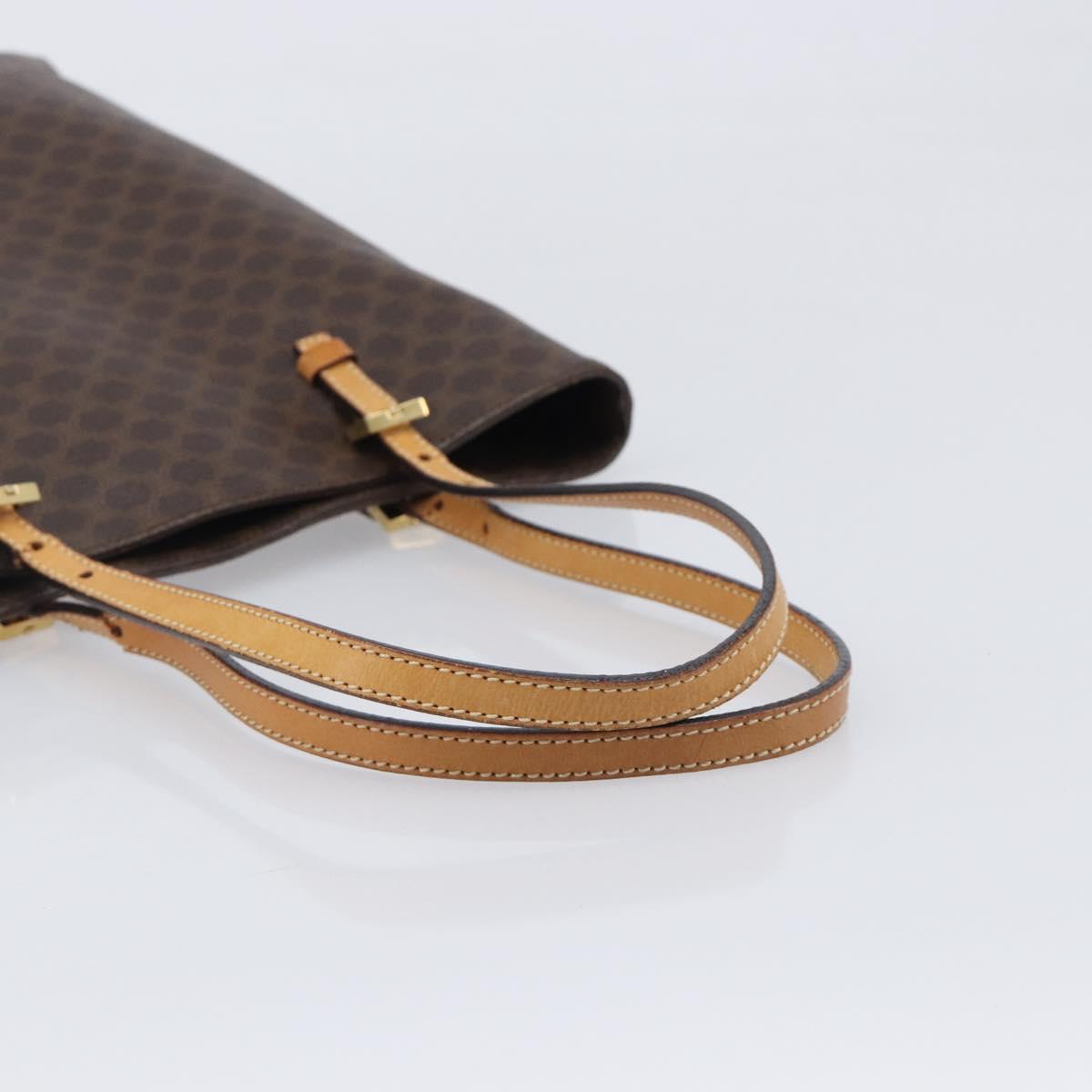 CELINE Macadam Canvas Hand Bag PVC Leather Brown Gold Auth ep16155
