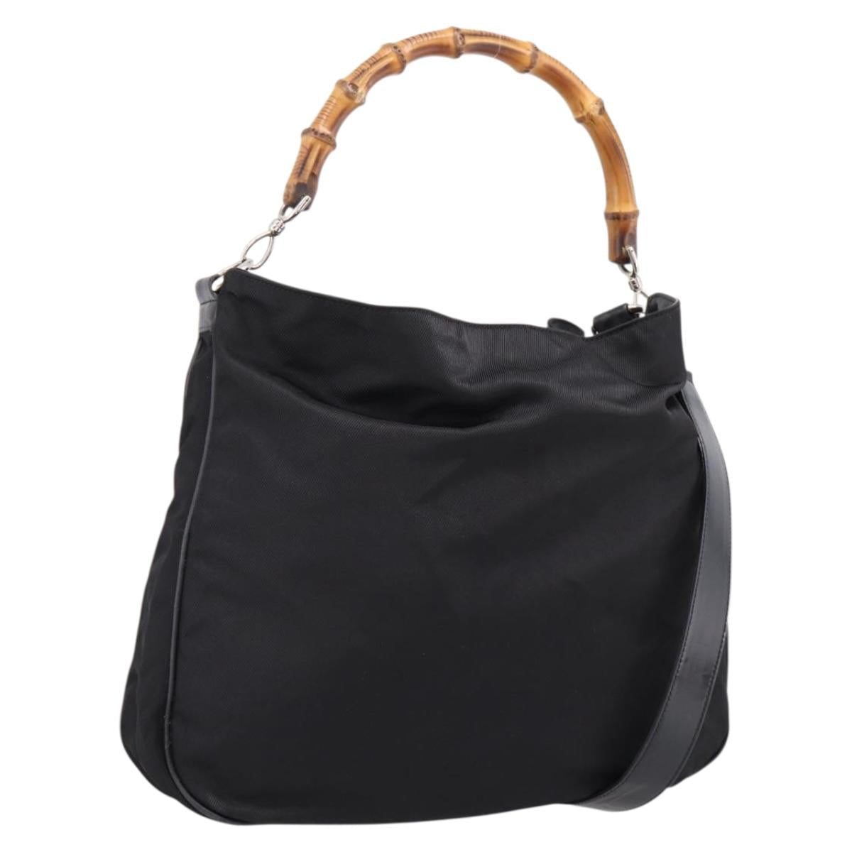 GUCCI Bamboo Hand Bag Nylon 2way Black Silver 001 1577 2615 Auth ep16156