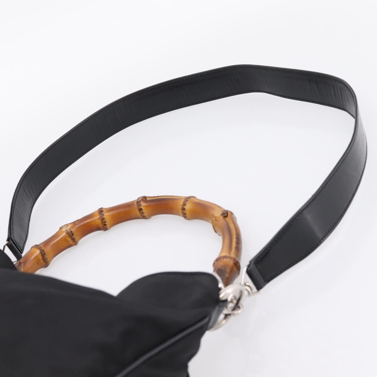 GUCCI Bamboo Hand Bag Nylon 2way Black Silver 001 1577 2615 Auth ep16156