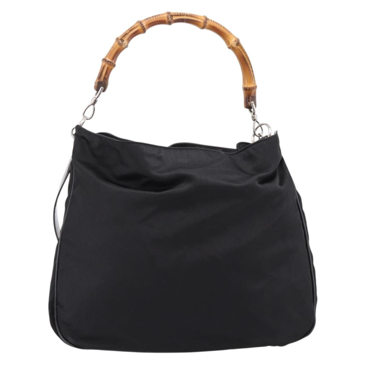GUCCI Bamboo Hand Bag Nylon 2way Black Silver 001 1577 2615 Auth ep16156