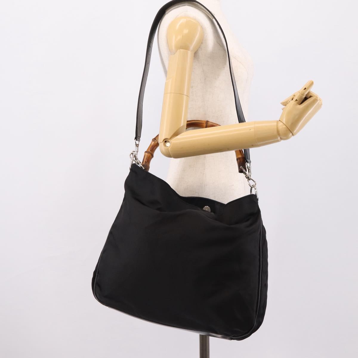 GUCCI Bamboo Hand Bag Nylon 2way Black Silver 001 1577 2615 Auth ep16156