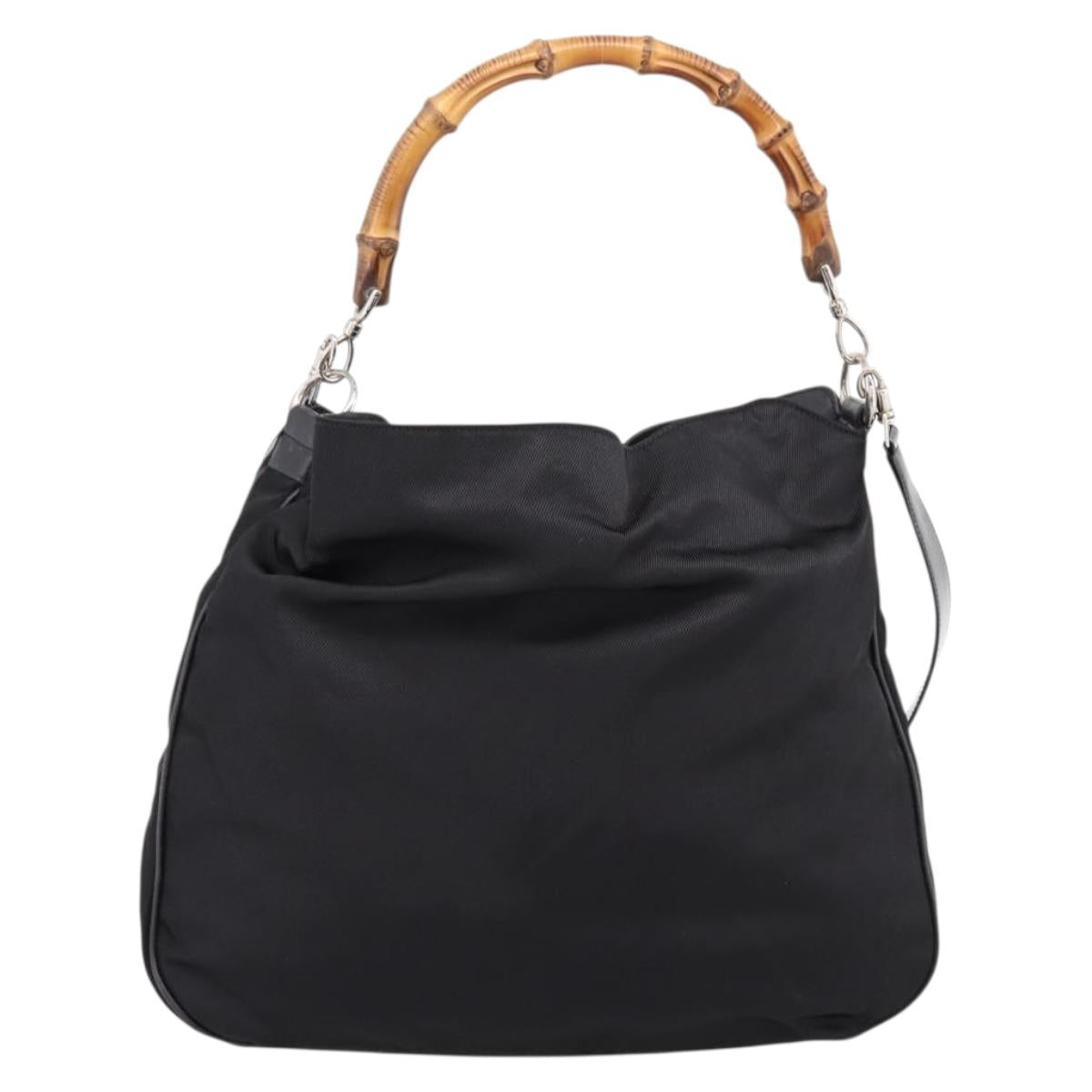 GUCCI Bamboo Hand Bag Nylon 2way Black Silver 001 1577 2615 Auth ep16156