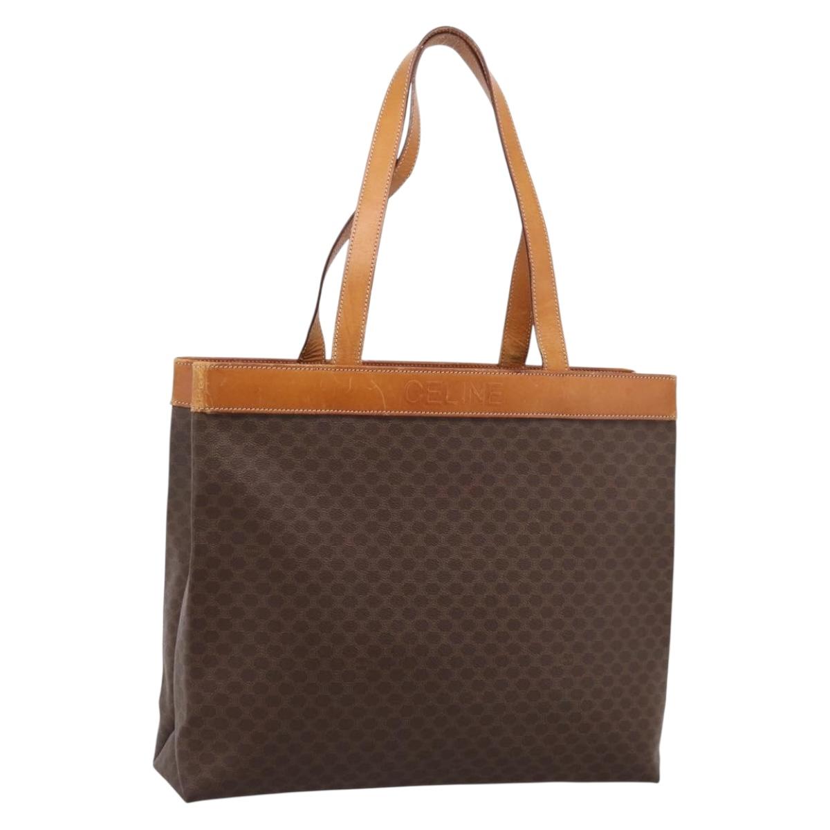CELINE Macadam Canvas Tote Bag PVC Leather Brown Gold Auth ep16157