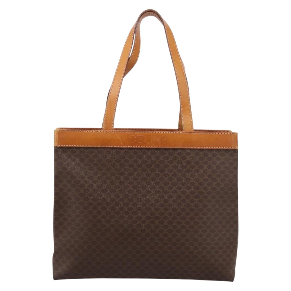 CELINE Macadam Canvas Tote Bag PVC Leather Brown Gold Auth ep16157