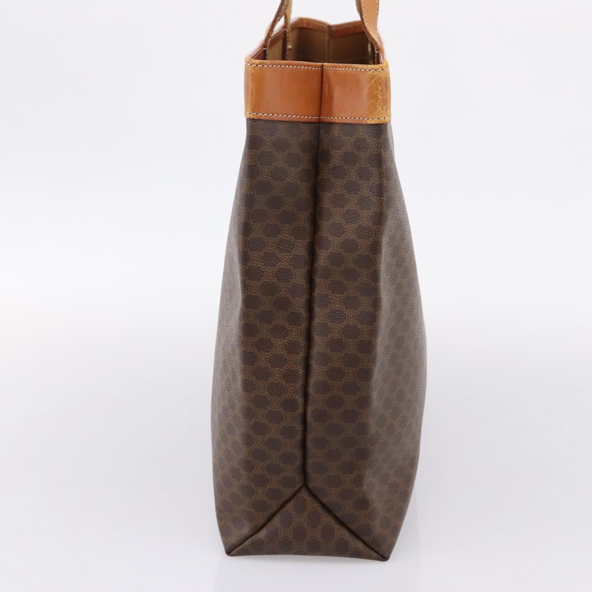 CELINE Macadam Canvas Tote Bag PVC Leather Brown Gold Auth ep16157