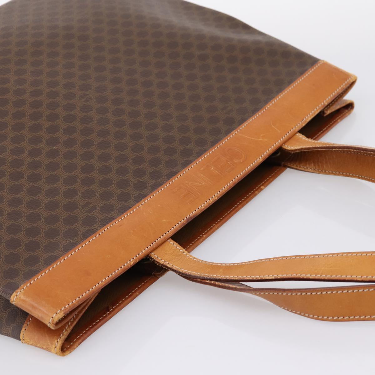 CELINE Macadam Canvas Tote Bag PVC Leather Brown Gold Auth ep16157