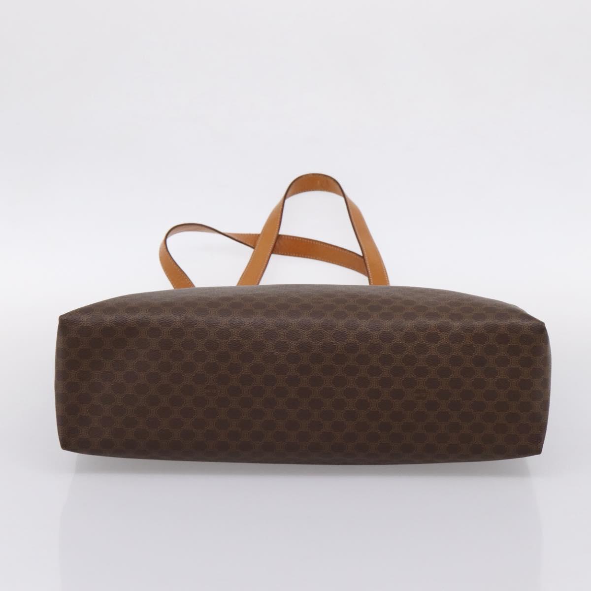 CELINE Macadam Canvas Tote Bag PVC Leather Brown Gold Auth ep16157