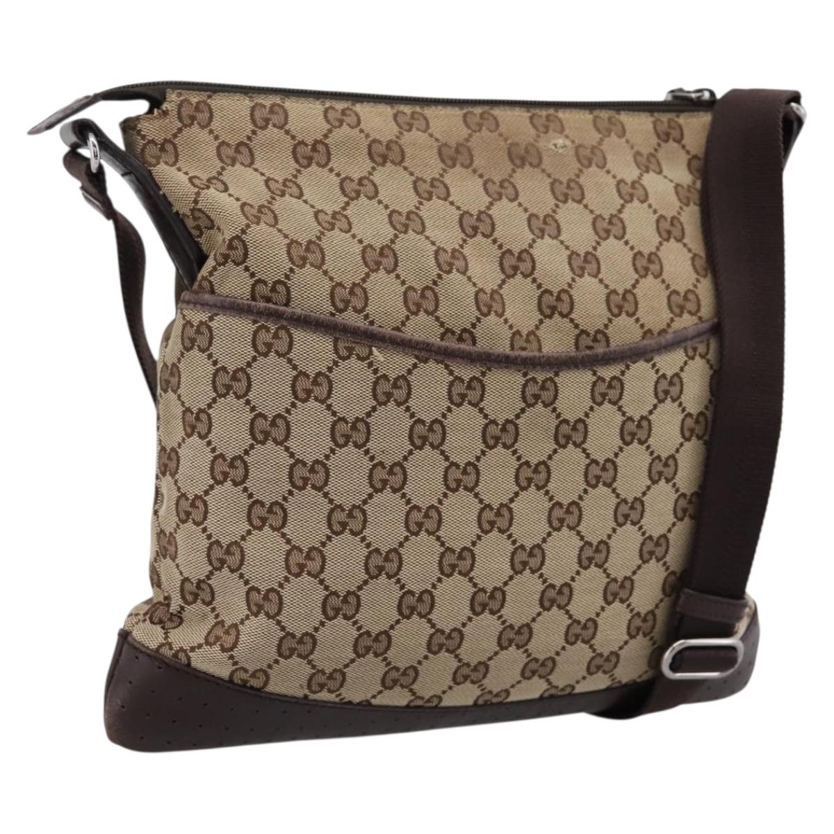 GUCCI GG Canvas Shoulder Bag Beige Silver 145857 Auth ep16158